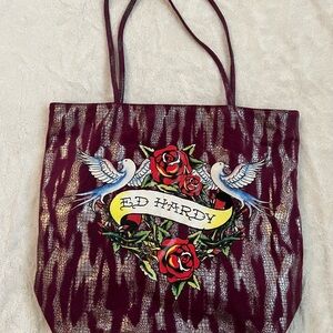 Ed Hardy Large Vintage Y2K  Purple Bag Painted by ED